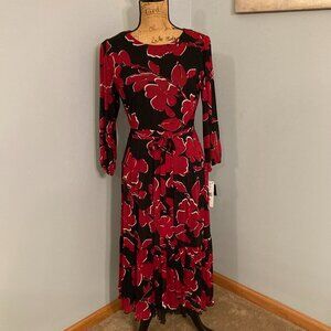 NWT Studio One Black Red Floral Dress Women Size M